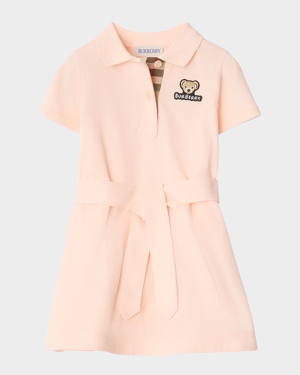 Girl's Astrid Bear Logo Short-Sleeve Polo Dress, Size 3-